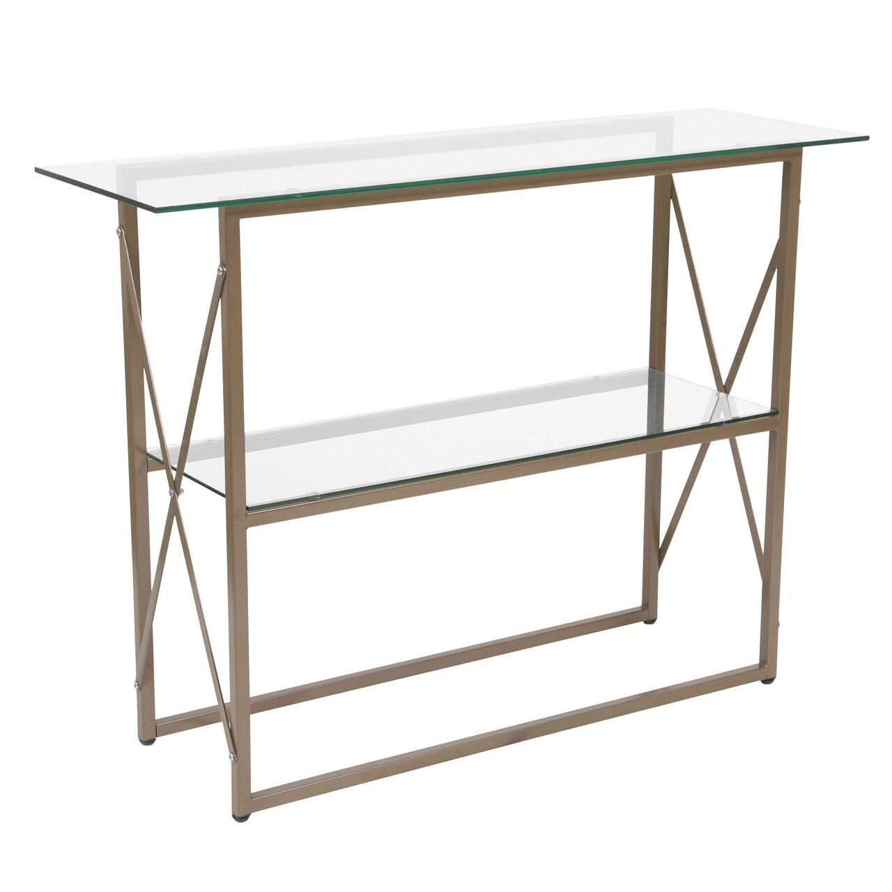 Flash Furniture 43.25&#x22; Clear and Gold Console Table with Cross-Brace Frame